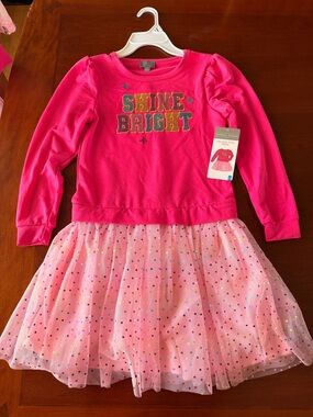 Girls 'Shine Bright' Pink Long Sleeve Tulle Dress